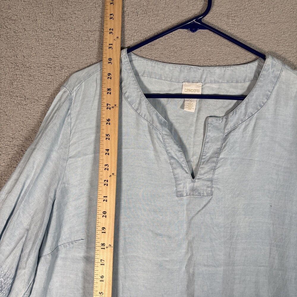 Chicos Tunic Top Size XL‎ (3) Powder Blue Crochet Boho Bohemian Fairy Witchy - Picture 7 of 16